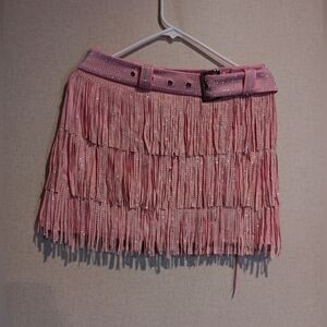 Pink Fringe Mini Skirt